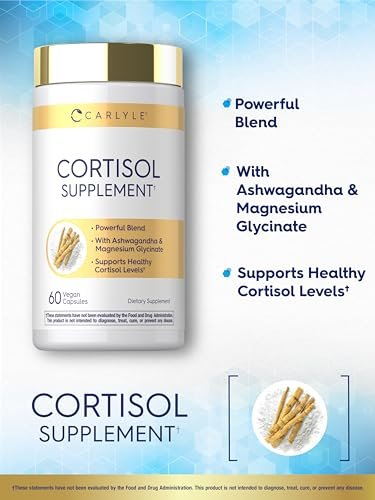 Carlyle Cortisol Supplement | 60 Vegane Kapseln | Ashwagandha & Magnesium Komplex | Ohne Gentechnik, Glutenfrei