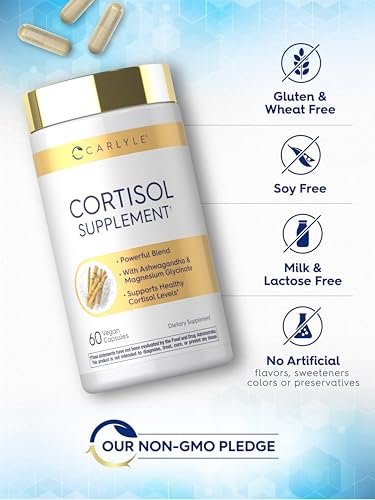 Carlyle Cortisol Supplement | 60 Vegane Kapseln | Ashwagandha & Magnesium Komplex | Ohne Gentechnik, Glutenfrei