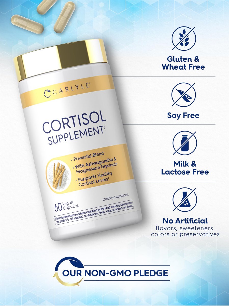 Carlyle Cortisol Supplement | 60 Vegane Kapseln | Ashwagandha & Magnesium Komplex | Ohne Gentechnik, Glutenfrei