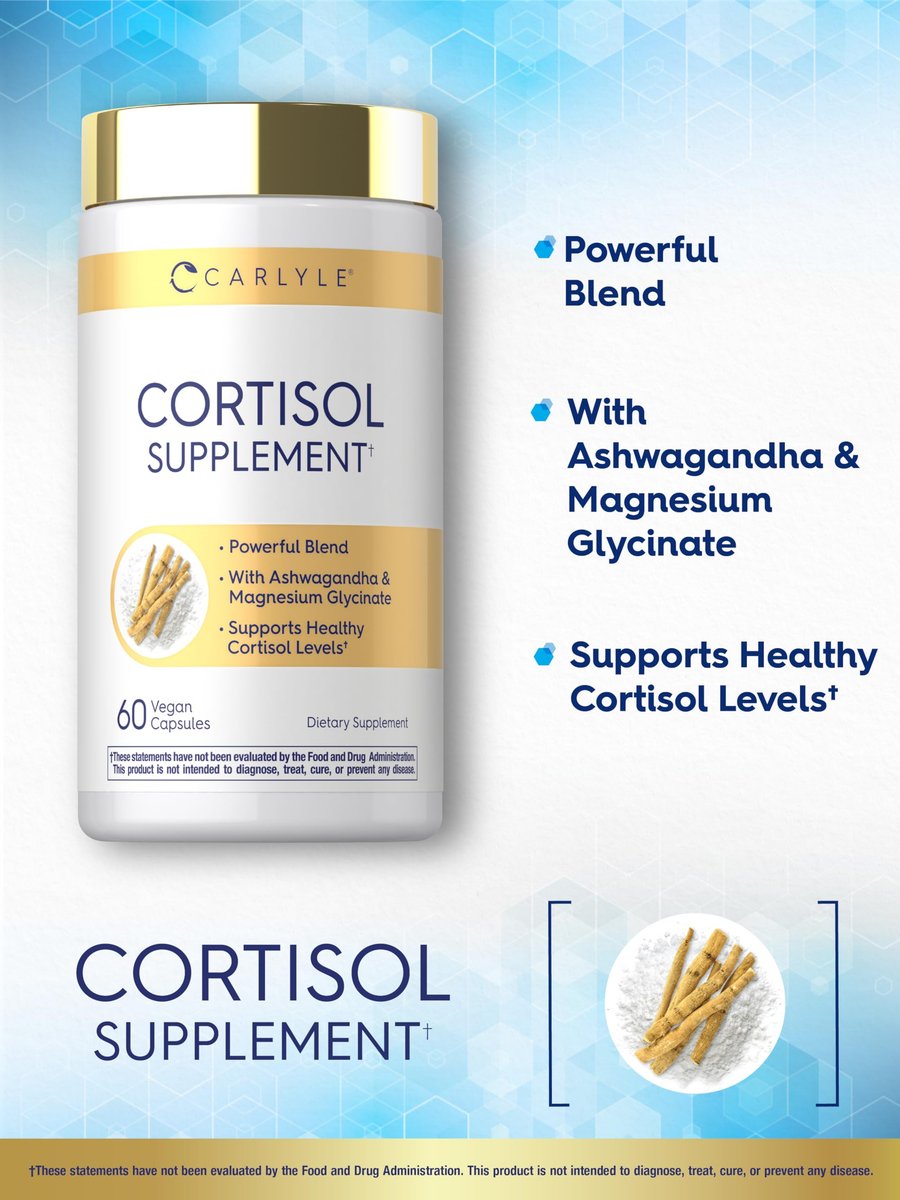 Carlyle Cortisol Supplement | 60 Vegane Kapseln | Ashwagandha & Magnesium Komplex | Ohne Gentechnik, Glutenfrei
