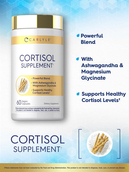 Carlyle Cortisol Supplement | 60 Vegane Kapseln | Ashwagandha & Magnesium Komplex | Ohne Gentechnik, Glutenfrei