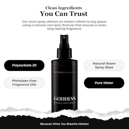 Mavwicks Fragrances (Goddess) Linen- & Raumspray 240 ml – langanhaltende Frische für Schlafzimmer & Zuhause, Aromatherapie-Duftspray für Stoffe & Luft