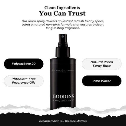 Mavwicks Fragrances (Goddess) Linen- & Raumspray 240 ml – langanhaltende Frische für Schlafzimmer & Zuhause, Aromatherapie-Duftspray für Stoffe & Luft
