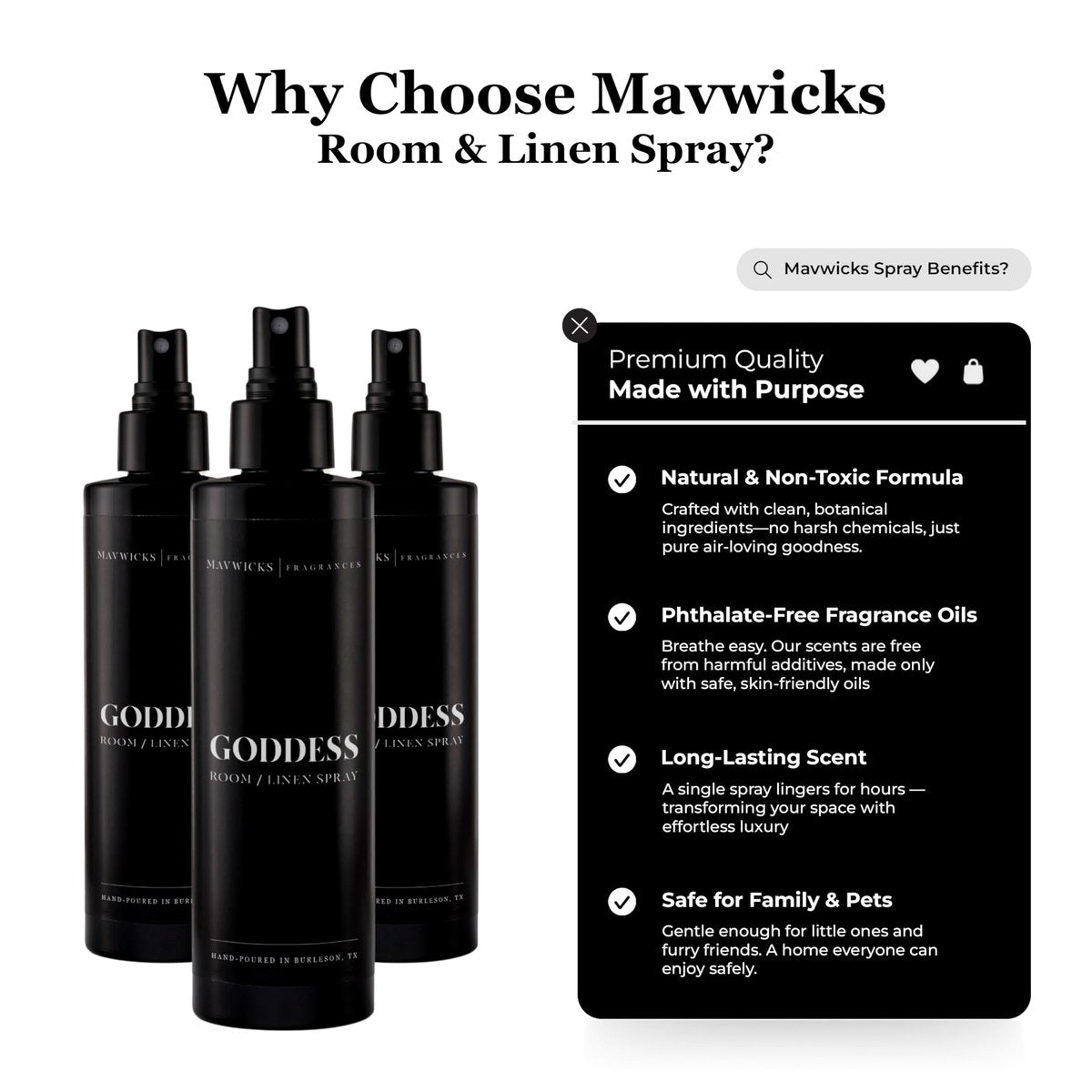 Mavwicks Fragrances (Goddess) Linen- & Raumspray 240 ml – langanhaltende Frische für Schlafzimmer & Zuhause, Aromatherapie-Duftspray für Stoffe & Luft