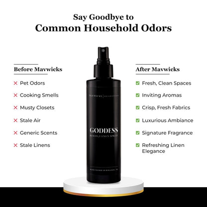 Mavwicks Fragrances (Goddess) Linen- & Raumspray 240 ml – langanhaltende Frische für Schlafzimmer & Zuhause, Aromatherapie-Duftspray für Stoffe & Luft