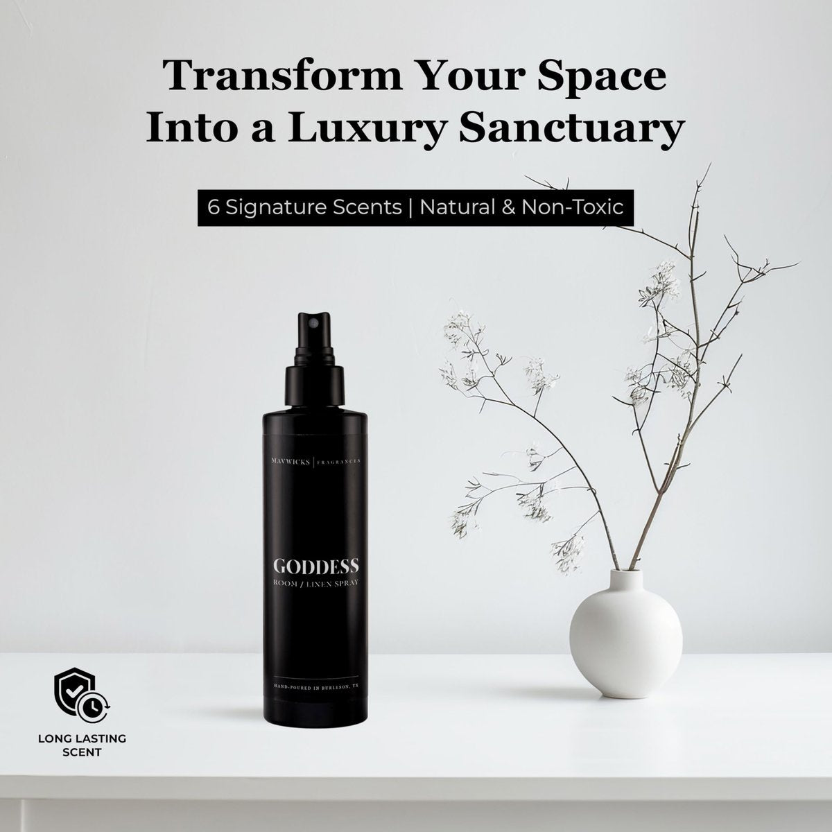 Mavwicks Fragrances (Goddess) Linen- & Raumspray 240 ml – langanhaltende Frische für Schlafzimmer & Zuhause, Aromatherapie-Duftspray für Stoffe & Luft