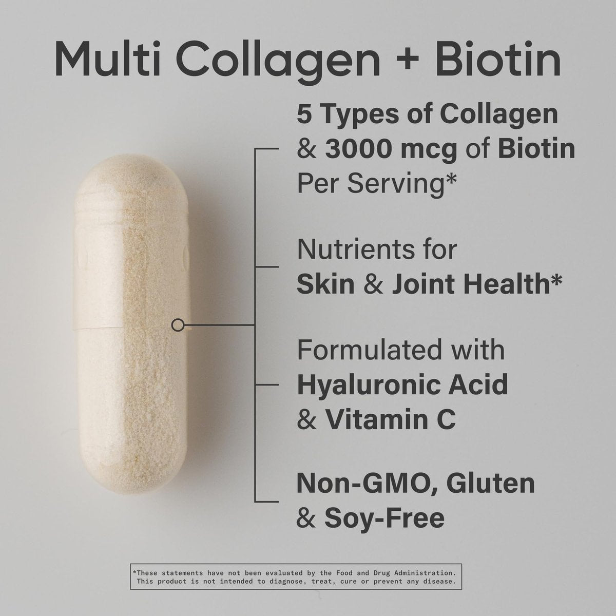 Sports Research® Biotin-Infused Collagen Peptides Complex mit Hyaluronsäure – 5 Multi-Kollagentypen für Haare, Haut und Gelenke* - Glutenfrei · Nicht-GVO · 90 Kapseln
