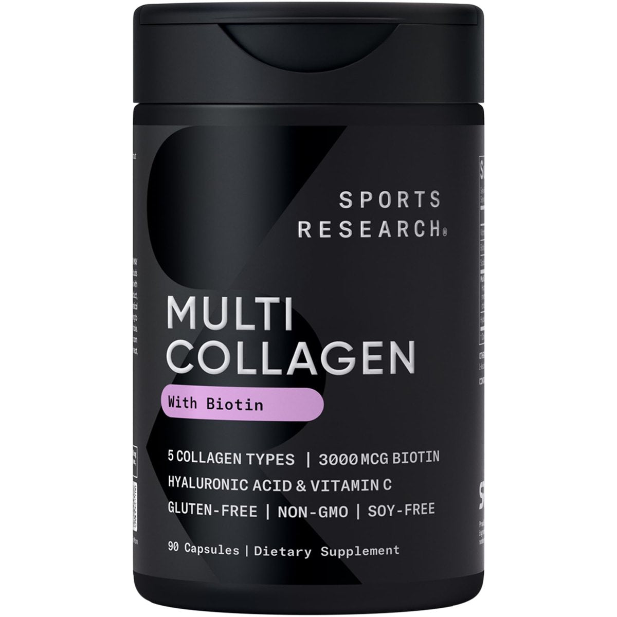 Sports Research® Biotin-Infused Collagen Peptides Complex mit Hyaluronsäure – 5 Multi-Kollagentypen für Haare, Haut und Gelenke* - Glutenfrei · Nicht-GVO · 90 Kapseln