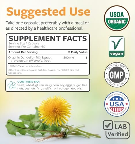 Bio Löwenzahnwurzel Extrakt 10:1 - Hochdosiert, 5000 mg Kräuteräquivalent, Leberreinigung & Entgiftung, vegan & nicht-GVO, 2 Monate Vorrat