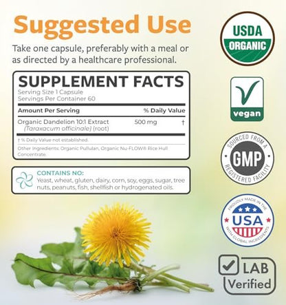 Bio Löwenzahnwurzel Extrakt 10:1 - Hochdosiert, 5000 mg Kräuteräquivalent, Leberreinigung & Entgiftung, vegan & nicht-GVO, 2 Monate Vorrat