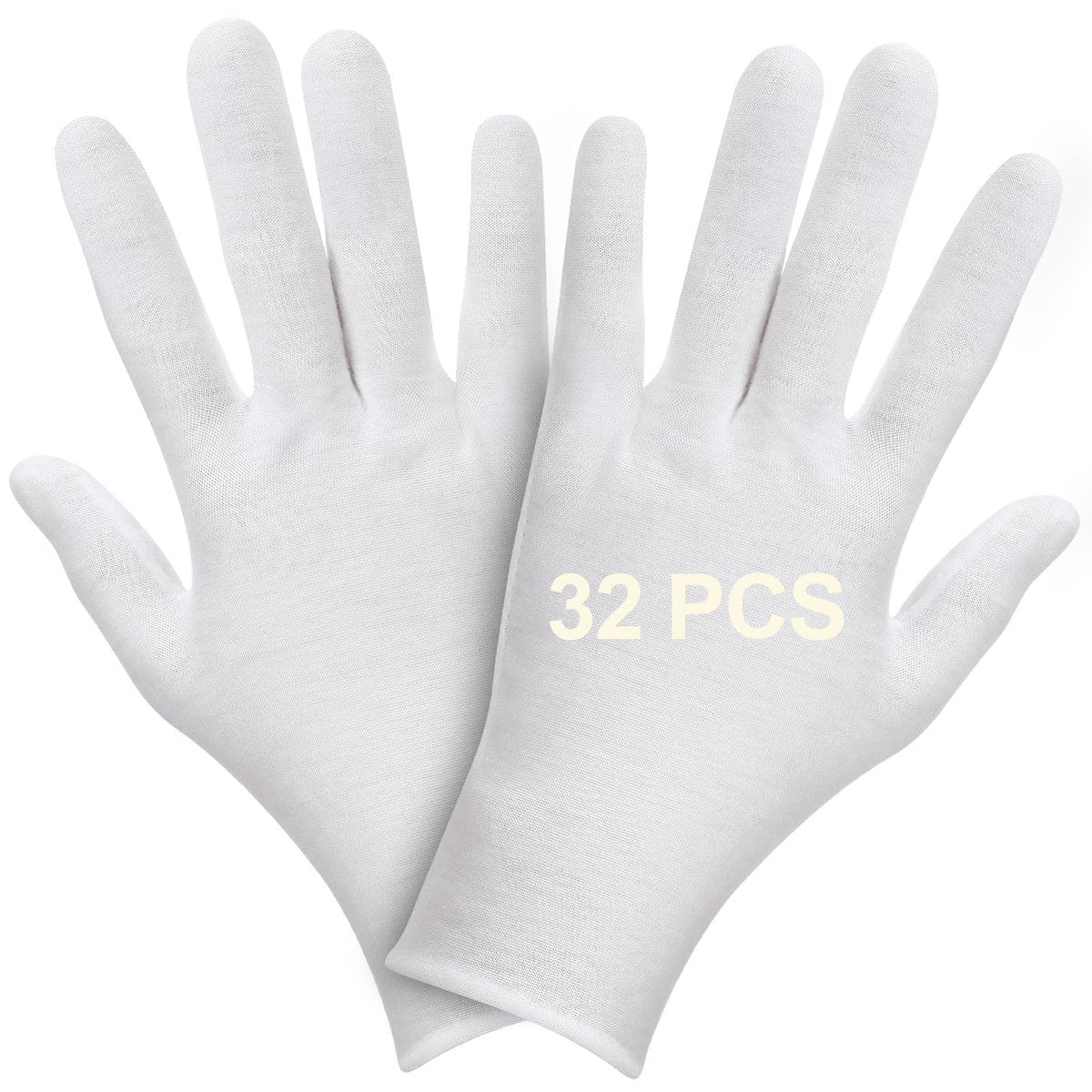FOTKYXH 32 Stück (16 Paar) Dünne Weiße Handschuhe für Trockene Hände beim Schlafen, Atmungsaktive Weiße Handschuhe mit Elastischem Bündchen für Übernachtbehandlung, Ekzem, Spa, Arbeit, Inspektion (Einheitsgröße)