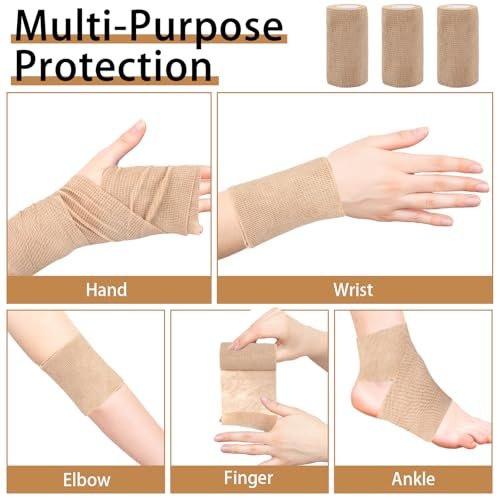 BEVTEE Selbstklebender Verbandswrap 6er-Pack, 4" x 5 Yards Elastischer Coban-Wrap, Kompressionsverband aus nicht gewebtem Material für Handgelenk, Knöchel, Hand, Bein, Schwellungen, Tierverband, Grifftape