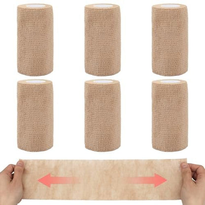 BEVTEE Selbstklebender Verbandswrap 6er-Pack, 4" x 5 Yards Elastischer Coban-Wrap, Kompressionsverband aus nicht gewebtem Material für Handgelenk, Knöchel, Hand, Bein, Schwellungen, Tierverband, Grifftape