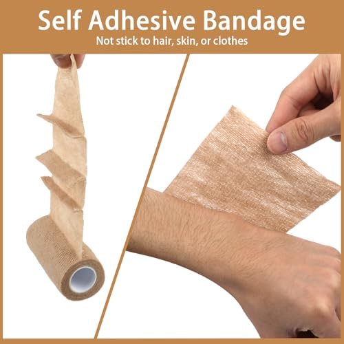 BEVTEE Selbstklebender Verbandswrap 6er-Pack, 4" x 5 Yards Elastischer Coban-Wrap, Kompressionsverband aus nicht gewebtem Material für Handgelenk, Knöchel, Hand, Bein, Schwellungen, Tierverband, Grifftape