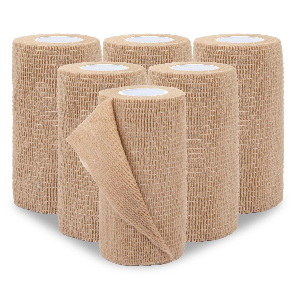 BEVTEE Selbstklebender Verbandswrap 6er-Pack, 4" x 5 Yards Elastischer Coban-Wrap, Kompressionsverband aus nicht gewebtem Material für Handgelenk, Knöchel, Hand, Bein, Schwellungen, Tierverband, Grifftape