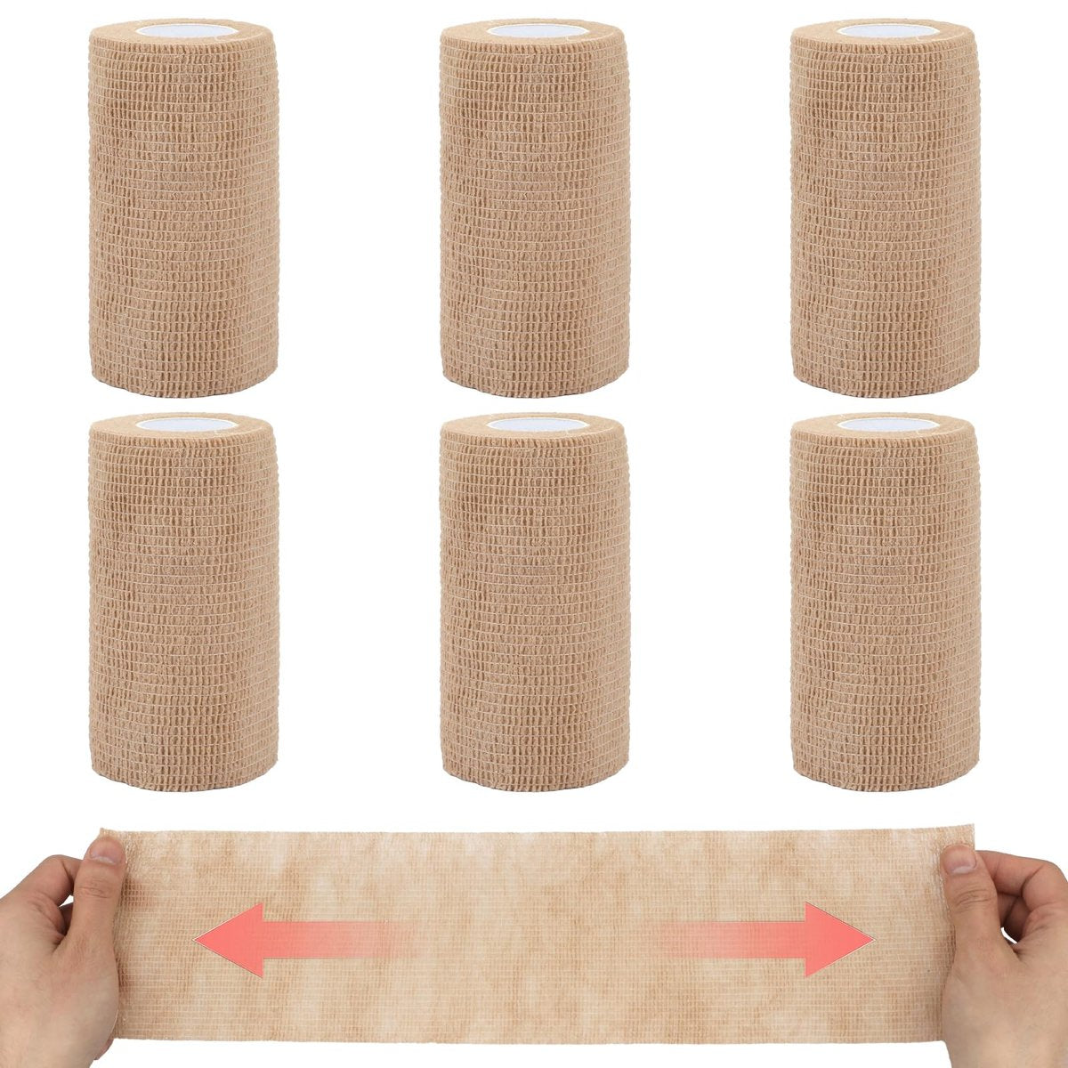 BEVTEE Selbstklebender Verbandswrap 6er-Pack, 4" x 5 Yards Elastischer Coban-Wrap, Kompressionsverband aus nicht gewebtem Material für Handgelenk, Knöchel, Hand, Bein, Schwellungen, Tierverband, Grifftape