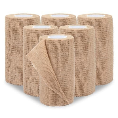 BEVTEE Selbstklebender Verbandswrap 6er-Pack, 4" x 5 Yards Elastischer Coban-Wrap, Kompressionsverband aus nicht gewebtem Material für Handgelenk, Knöchel, Hand, Bein, Schwellungen, Tierverband, Grifftape