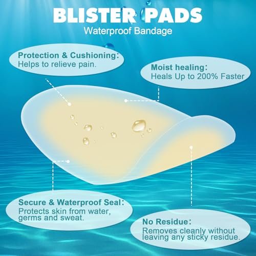 LUMORY 60 Stück Hydrokolloid-Blasenpflaster, Gel-Blasenpflaster für die Füße, wasserdichte Blasenpflaster für Ferse, Zehen, Blasenprävention & Heilung, Blasenkissen in 4 Formen