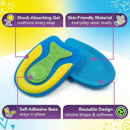 Ballotte Fersenschalen für Kinder – Stoßdämpfende Gel-Ferseneinlagen bei Morbus Severus & Plantarfasziitis – Weiche TPE-Polster für Sport & Alltag – Passend für Schuhgröße 3–9, 4er-Pack