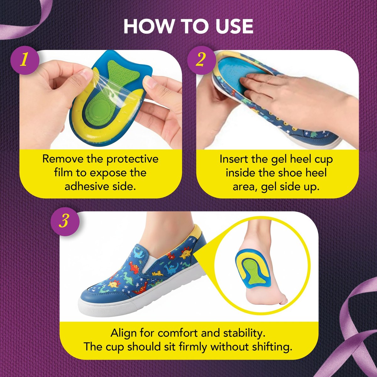 Ballotte Fersenschalen für Kinder – Stoßdämpfende Gel-Ferseneinlagen bei Morbus Severus & Plantarfasziitis – Weiche TPE-Polster für Sport & Alltag – Passend für Schuhgröße 3–9, 4er-Pack