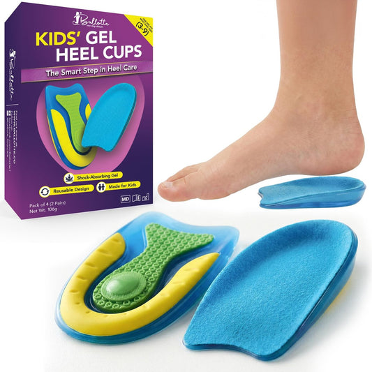 Ballotte Fersenschalen für Kinder – Stoßdämpfende Gel-Ferseneinlagen bei Morbus Severus & Plantarfasziitis – Weiche TPE-Polster für Sport & Alltag – Passend für Schuhgröße 3–9, 4er-Pack