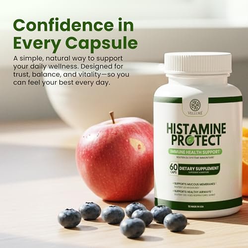 Velluré DAO Enzym Supplement – Histaminblocker mit 30.000 HDU Diaminoxidase, Quercetin, Magnesium & Vitamin C – 60 Kapseln für Histaminintoleranz & fermentierte Lebensmittel