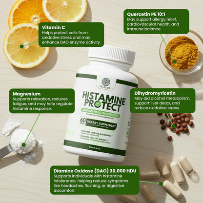 Velluré DAO Enzym Supplement – Histaminblocker mit 30.000 HDU Diaminoxidase, Quercetin, Magnesium & Vitamin C – 60 Kapseln für Histaminintoleranz & fermentierte Lebensmittel
