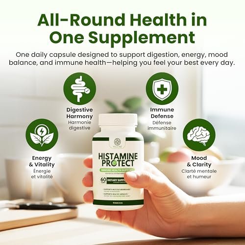 Velluré DAO Enzym Supplement – Histaminblocker mit 30.000 HDU Diaminoxidase, Quercetin, Magnesium & Vitamin C – 60 Kapseln für Histaminintoleranz & fermentierte Lebensmittel