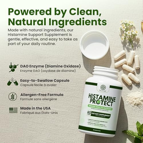 Velluré DAO Enzym Supplement – Histaminblocker mit 30.000 HDU Diaminoxidase, Quercetin, Magnesium & Vitamin C – 60 Kapseln für Histaminintoleranz & fermentierte Lebensmittel