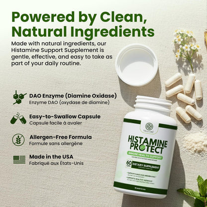 Velluré DAO Enzym Supplement – Histaminblocker mit 30.000 HDU Diaminoxidase, Quercetin, Magnesium & Vitamin C – 60 Kapseln für Histaminintoleranz & fermentierte Lebensmittel