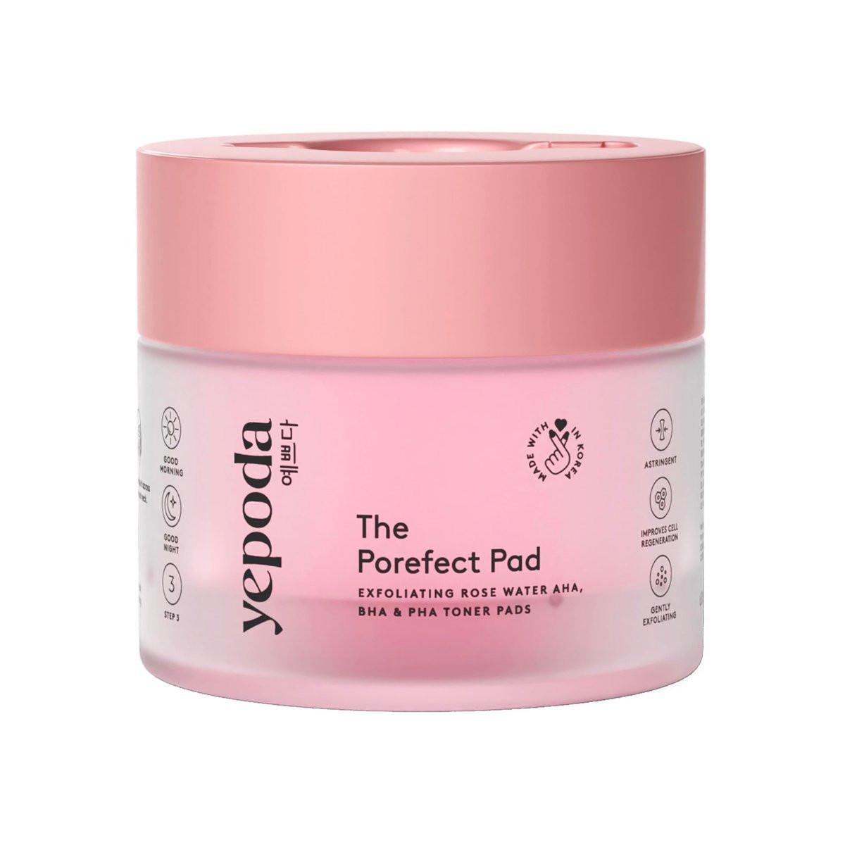 Yepoda The Porefect Pad – Peeling-Rosenwasser-AHA-BHA-PHA-Toner-Pads für alle Hauttypen, 60 Stück, 120 ml
