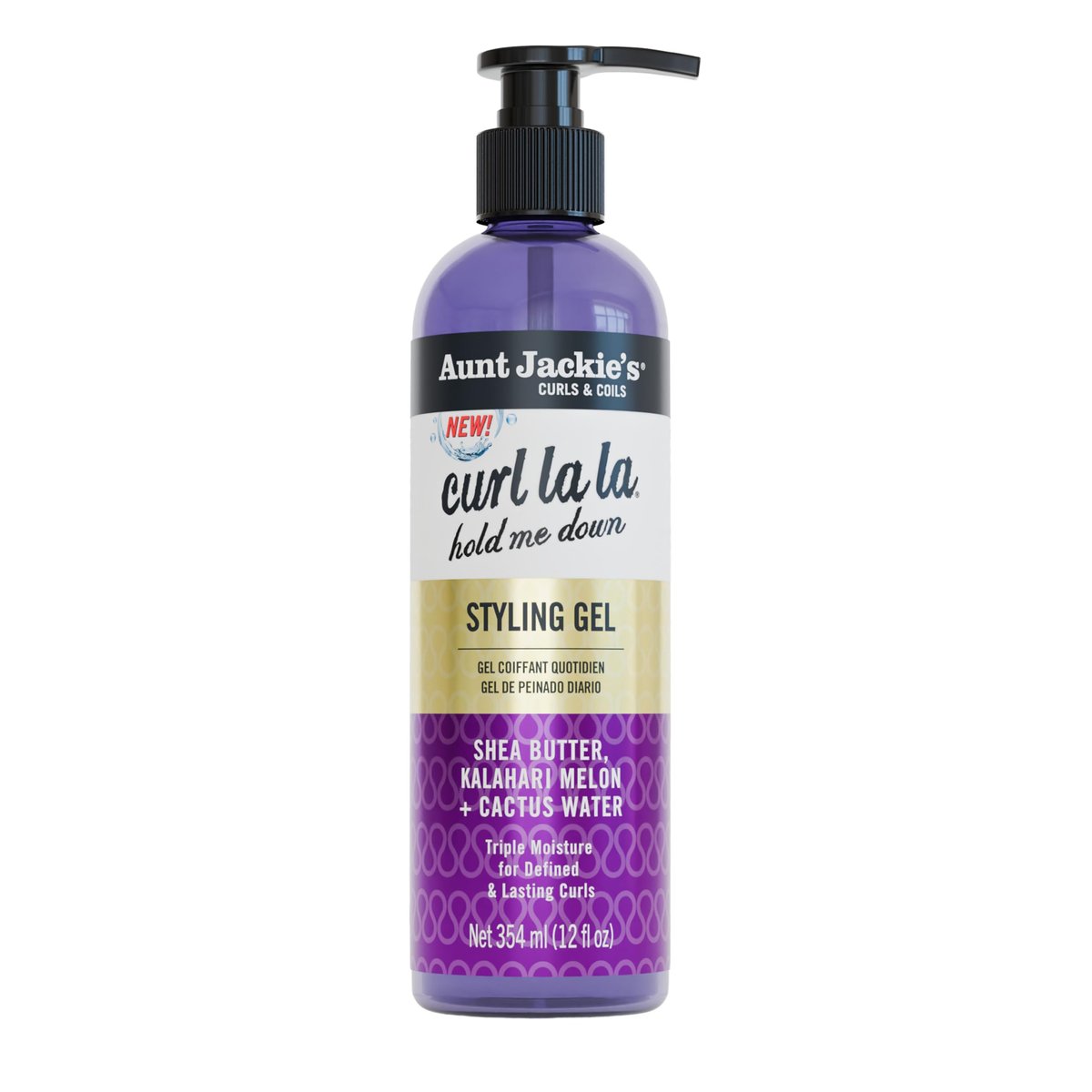 Aunt Jackie's Curls & Coils Curl La La Hold Me Down Styling Gel, 355 ml – Dreifachfeuchtigkeit für definierte und langanhaltende Locken