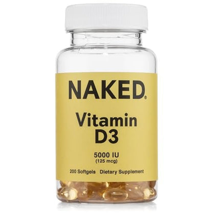 NAKED Vitamin D3 5000 IE – Hochdosiertes Vitamin-D-Präparat für Immunsystem, Knochenstärke und Muskelfunktion – 200 Vitamin-D-Weichkapseln