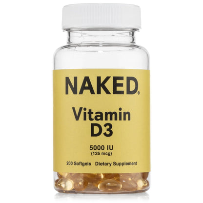 NAKED Vitamin D3 5000 IE – Hochdosiertes Vitamin-D-Präparat für Immunsystem, Knochenstärke und Muskelfunktion – 200 Vitamin-D-Weichkapseln