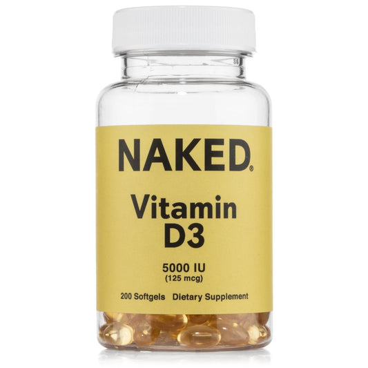 NAKED Vitamin D3 5000 IE – Hochdosiertes Vitamin-D-Präparat für Immunsystem, Knochenstärke und Muskelfunktion – 200 Vitamin-D-Weichkapseln