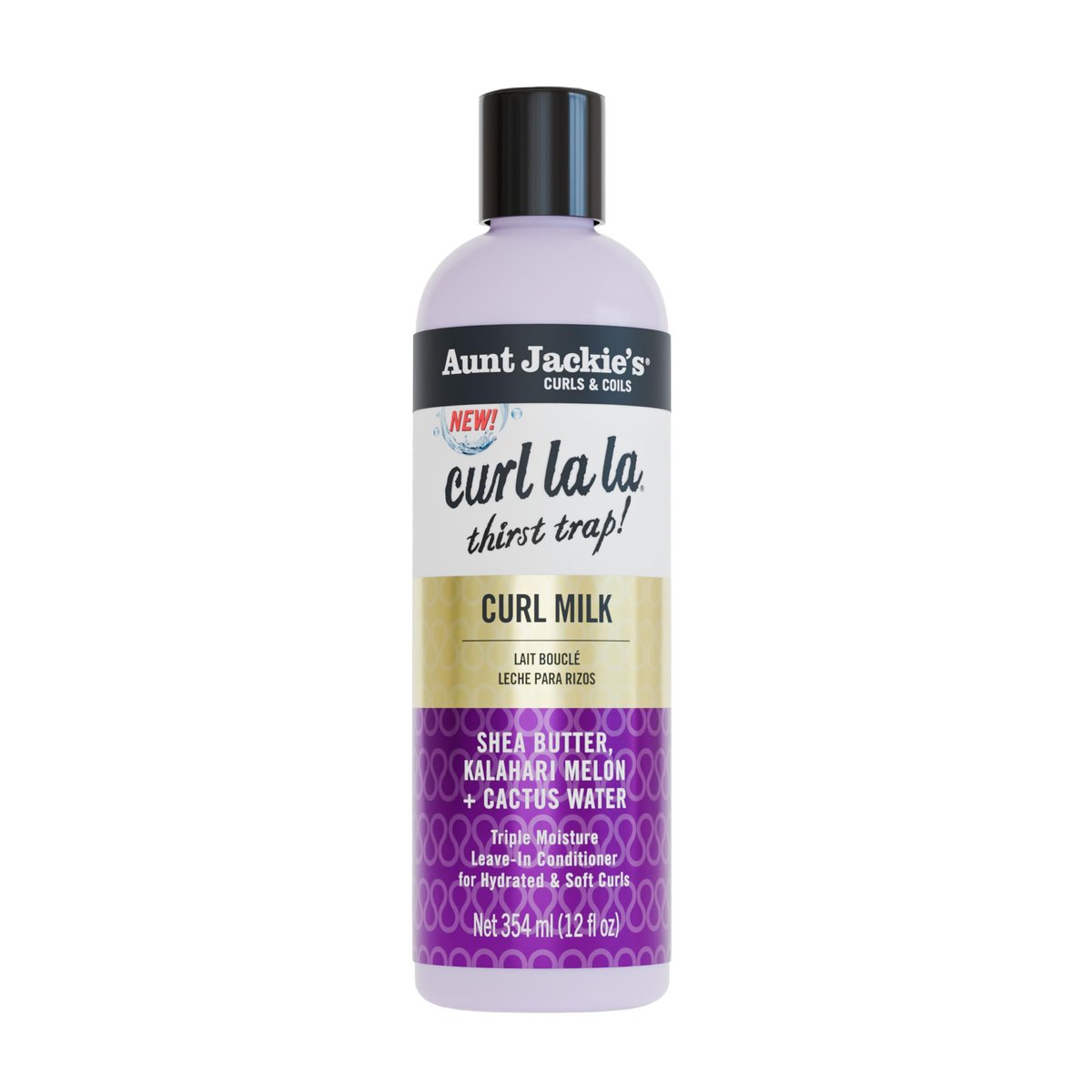 Aunt Jackie's Curls & Coils Curl La La Thirst Trap Curl Milk, 355 ml – Dreifach-Feuchtigkeit Leave-In Conditioner für hydratisierte und weiche Locken