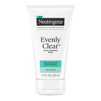 Neutrogena Evenly Clear Akne-Reinigungs-Gesichtsmaske mit 3,5% Benzoylperoxid und Bentonit-Ton – 4,2 fl oz