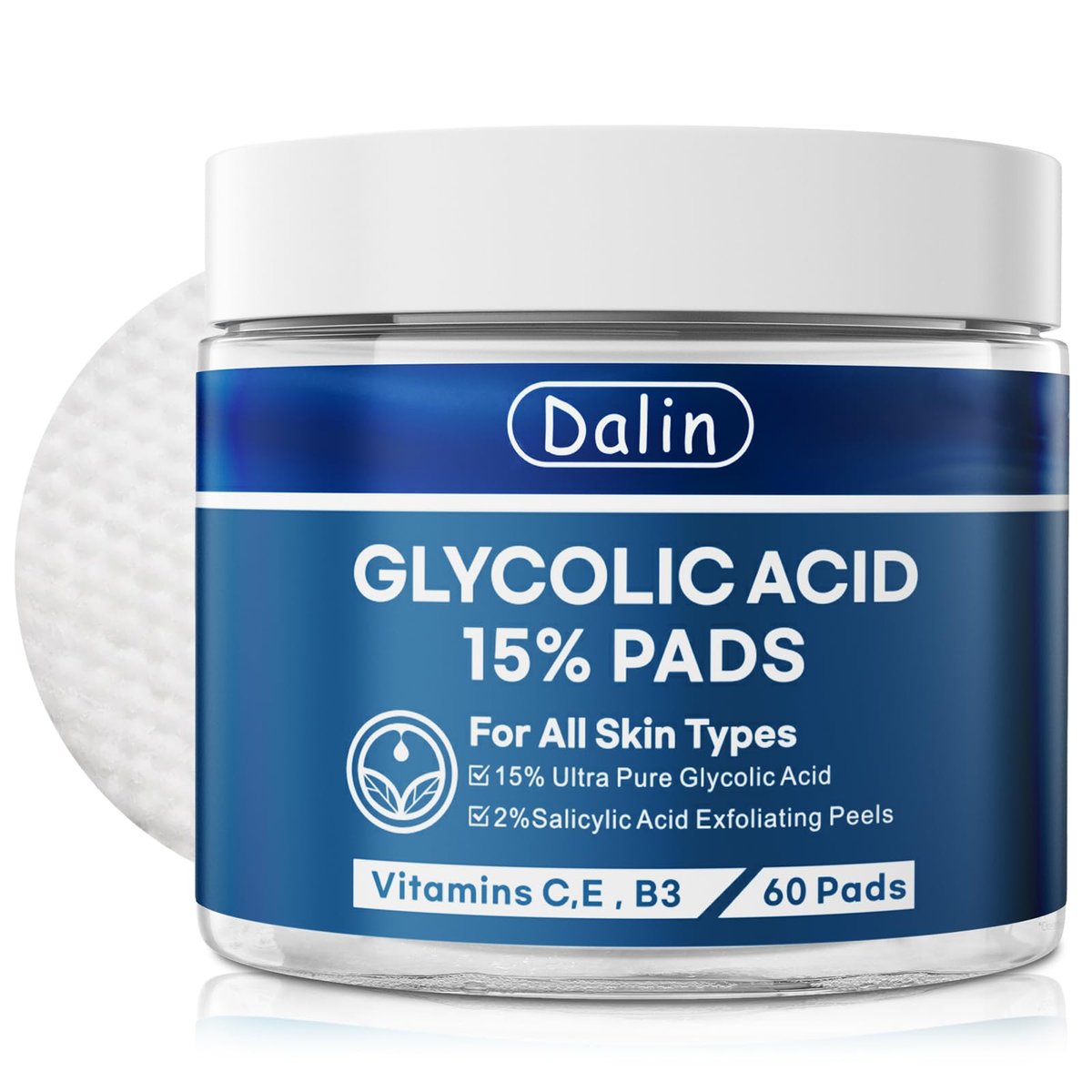 Glykolsäure-Peelingpads, 15% Ultrareine Glykolsäure & 2% Salicylsäure, Gesichtspeeling für glatte Haut, Anti-Falten, Hauterneuerung, 60 Pads