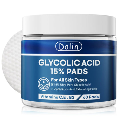 Glykolsäure-Peelingpads, 15% Ultrareine Glykolsäure & 2% Salicylsäure, Gesichtspeeling für glatte Haut, Anti-Falten, Hauterneuerung, 60 Pads