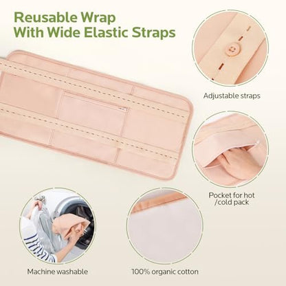 6-teiliges Rizinusöl-Pack-Wrap-Set: Bio kaltgepresstes Rizinusöl 240 ml mit wiederverwendbaren Pads - Verstellbare elastische Bänder für Bauch, Leber, Nacken