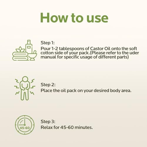 6-teiliges Rizinusöl-Pack-Wrap-Set: Bio kaltgepresstes Rizinusöl 240 ml mit wiederverwendbaren Pads - Verstellbare elastische Bänder für Bauch, Leber, Nacken