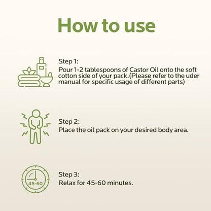 6-teiliges Rizinusöl-Pack-Wrap-Set: Bio kaltgepresstes Rizinusöl 240 ml mit wiederverwendbaren Pads - Verstellbare elastische Bänder für Bauch, Leber, Nacken