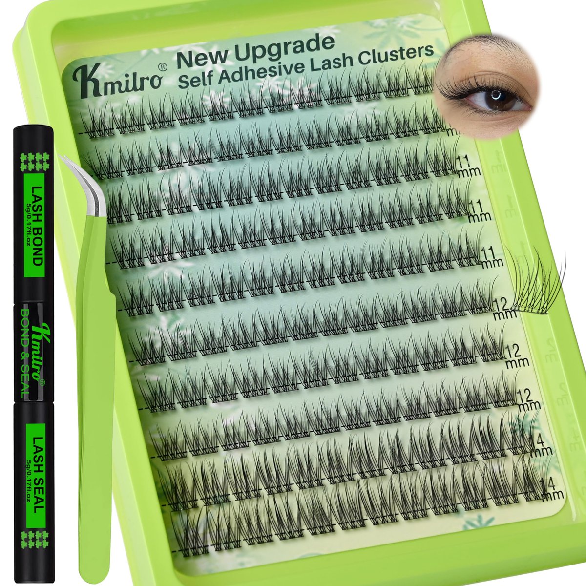 120-teilige Selbstklebende Wimpern, Allureza Selbstklebende Wimpern-Cluster, Kein Kleber Nötig, Natürlicher Look, Wiederverwendbar, 10-14 mm, wasserdicht, inkl. Pinzette