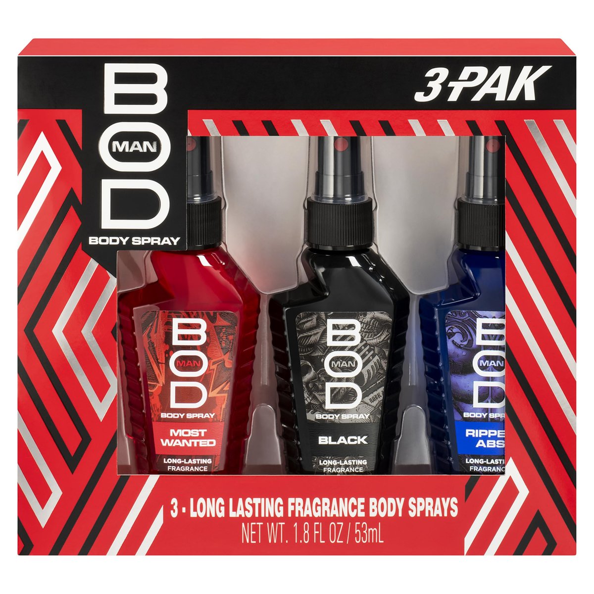 BOD man Body Spray Geschenkset, Schwarz, Really Ripped Abs, Most Wanted, 3-teilig