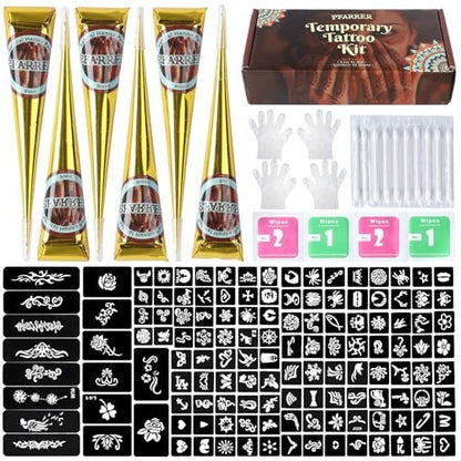 PFARRER Temporäre Tattoos Schablonen Set - 6 Stück, 3 Farben (3 Braun, 2 Schwarz, 1 Rot) mit Handschuhen, DIY Körperkunst für Frauen, Männer, Erwachsene TA636KIT