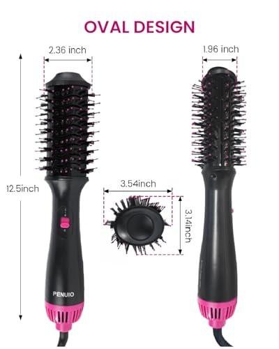 PENUIO Haar Föhn Bürste 4-in-1 Heißluft-Styler, Blowout Bürste mit Ionen-Technologie | Ovaler großer Zylinder | Anti-Frizz-Blowout für mittellanges Haar [Nicht für kurzes Haar] 3,5 Zoll