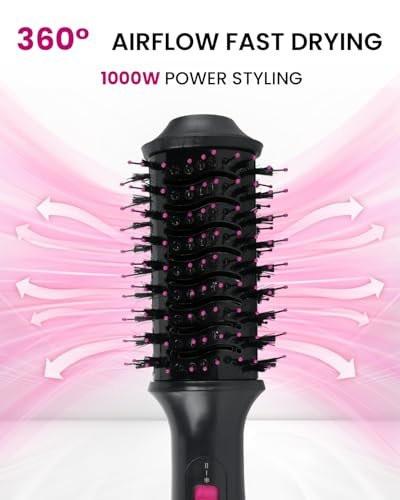 PENUIO Haar Föhn Bürste 4-in-1 Heißluft-Styler, Blowout Bürste mit Ionen-Technologie | Ovaler großer Zylinder | Anti-Frizz-Blowout für mittellanges Haar [Nicht für kurzes Haar] 3,5 Zoll