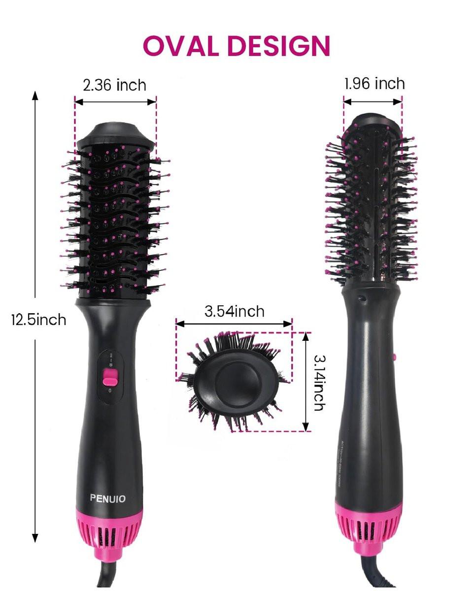 PENUIO Haar Föhn Bürste 4-in-1 Heißluft-Styler, Blowout Bürste mit Ionen-Technologie | Ovaler großer Zylinder | Anti-Frizz-Blowout für mittellanges Haar [Nicht für kurzes Haar] 3,5 Zoll
