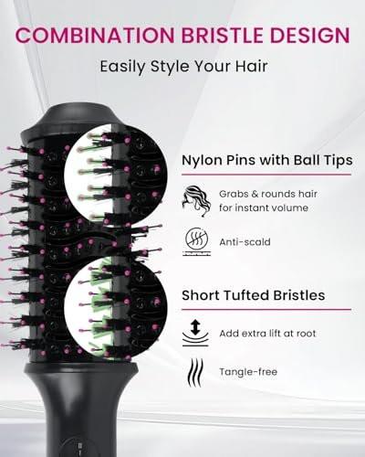 PENUIO Haar Föhn Bürste 4-in-1 Heißluft-Styler, Blowout Bürste mit Ionen-Technologie | Ovaler großer Zylinder | Anti-Frizz-Blowout für mittellanges Haar [Nicht für kurzes Haar] 3,5 Zoll