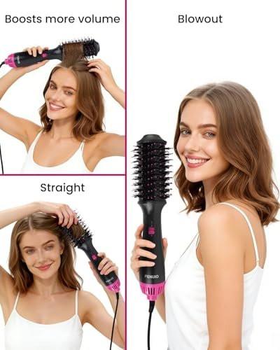 PENUIO Haar Föhn Bürste 4-in-1 Heißluft-Styler, Blowout Bürste mit Ionen-Technologie | Ovaler großer Zylinder | Anti-Frizz-Blowout für mittellanges Haar [Nicht für kurzes Haar] 3,5 Zoll